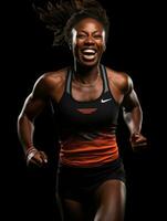 Young african woman dressed in sportswear clearly active and full of energy AI Generative photo