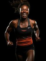 Young african woman dressed in sportswear clearly active and full of energy AI Generative photo