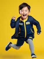 Young asian kid dressed in sportswear clearly active and full of energy AI Generative photo