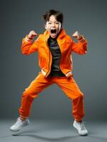 Young asian kid dressed in sportswear clearly active and full of energy AI Generative photo