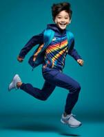 Young asian kid dressed in sportswear clearly active and full of energy AI Generative photo
