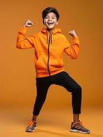 Young asian kid dressed in sportswear clearly active and full of energy AI Generative photo