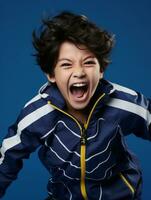 Young asian kid dressed in sportswear clearly active and full of energy AI Generative photo