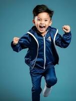 Young asian kid dressed in sportswear clearly active and full of energy AI Generative photo