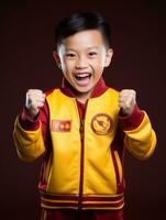 Young asian kid dressed in sportswear clearly active and full of energy AI Generative photo