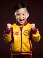 Young asian kid dressed in sportswear clearly active and full of energy AI Generative photo