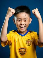 Young asian kid dressed in sportswear clearly active and full of energy AI Generative photo