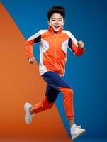 Young asian kid dressed in sportswear clearly active and full of energy AI Generative photo