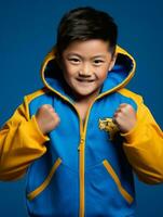 Young asian kid dressed in sportswear clearly active and full of energy AI Generative photo