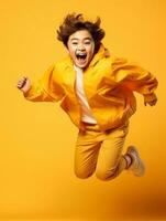 Young asian kid dressed in sportswear clearly active and full of energy AI Generative photo