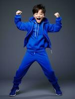 Young asian kid dressed in sportswear clearly active and full of energy AI Generative photo