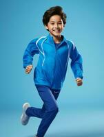 Young asian kid dressed in sportswear clearly active and full of energy AI Generative photo