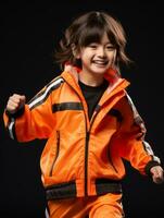 Young asian kid dressed in sportswear clearly active and full of energy AI Generative photo