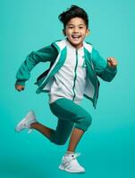 Young asian kid dressed in sportswear clearly active and full of energy AI Generative photo