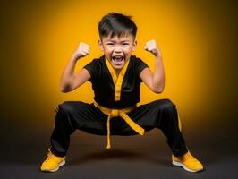 Young asian kid dressed in sportswear clearly active and full of energy AI Generative photo