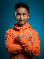 Young asian kid dressed in sportswear clearly active and full of energy AI Generative photo