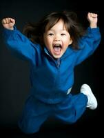 Young asian kid dressed in sportswear clearly active and full of energy AI Generative photo