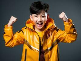 Young asian kid dressed in sportswear clearly active and full of energy AI Generative photo