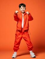 Young asian kid dressed in sportswear clearly active and full of energy AI Generative photo