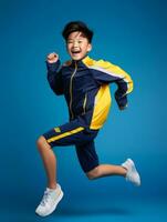 Young asian kid dressed in sportswear clearly active and full of energy AI Generative photo