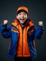 Young asian kid dressed in sportswear clearly active and full of energy AI Generative photo