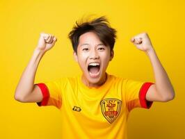 joven asiático niño vestido en ropa de deporte claramente activo y lleno de energía ai generativo foto