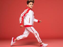 Young asian kid dressed in sportswear clearly active and full of energy AI Generative photo