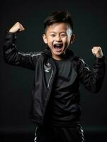 Young asian kid dressed in sportswear clearly active and full of energy AI Generative photo