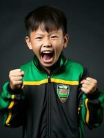 Young asian kid dressed in sportswear clearly active and full of energy AI Generative photo