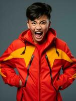 Young asian kid dressed in sportswear clearly active and full of energy AI Generative photo