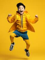 Young asian kid dressed in sportswear clearly active and full of energy AI Generative photo