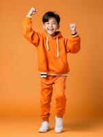 Young asian kid dressed in sportswear clearly active and full of energy AI Generative photo