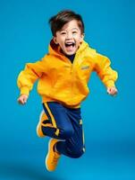 Young asian kid dressed in sportswear clearly active and full of energy AI Generative photo