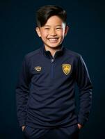 Young asian kid dressed in sportswear clearly active and full of energy AI Generative photo