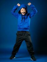 Young asian kid dressed in sportswear clearly active and full of energy AI Generative photo