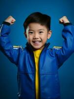 Young asian kid dressed in sportswear clearly active and full of energy AI Generative photo