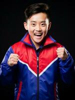 Young asian kid dressed in sportswear clearly active and full of energy AI Generative photo