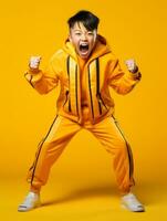 Young asian kid dressed in sportswear clearly active and full of energy AI Generative photo