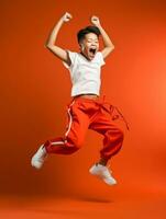 Young asian kid dressed in sportswear clearly active and full of energy AI Generative photo