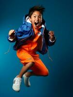 Young asian kid dressed in sportswear clearly active and full of energy AI Generative photo
