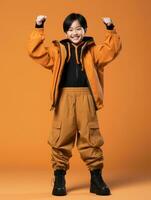 Young asian kid dressed in sportswear clearly active and full of energy AI Generative photo