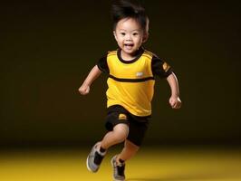 Young asian kid dressed in sportswear clearly active and full of energy AI Generative photo