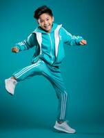 Young asian kid dressed in sportswear clearly active and full of energy AI Generative photo