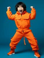 Young asian kid dressed in sportswear clearly active and full of energy AI Generative photo