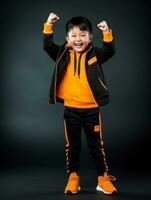 Young asian kid dressed in sportswear clearly active and full of energy AI Generative photo