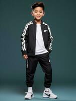 Young asian kid dressed in sportswear clearly active and full of energy AI Generative photo