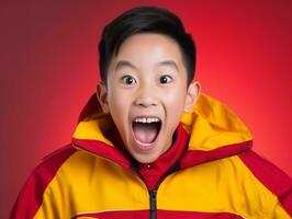 Young asian kid dressed in sportswear clearly active and full of energy AI Generative photo