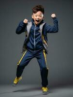 Young asian kid dressed in sportswear clearly active and full of energy AI Generative photo