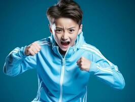 Young asian kid dressed in sportswear clearly active and full of energy AI Generative photo