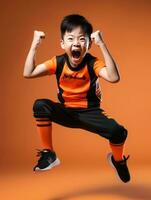 Young asian kid dressed in sportswear clearly active and full of energy AI Generative photo